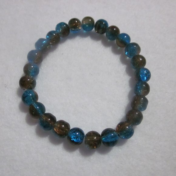 Two Tone Teal & Dark Brown Crackle Stretch Bracelet - Picture 1 of 4